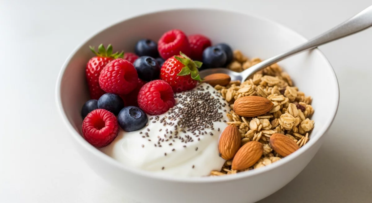 Super-aliments petit-déjeuner disposés sur une table