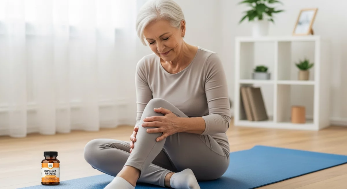 Gélules de curcuma-pipérine avec poudre dorée de curcuma symbolisant les compléments alimentaires naturels