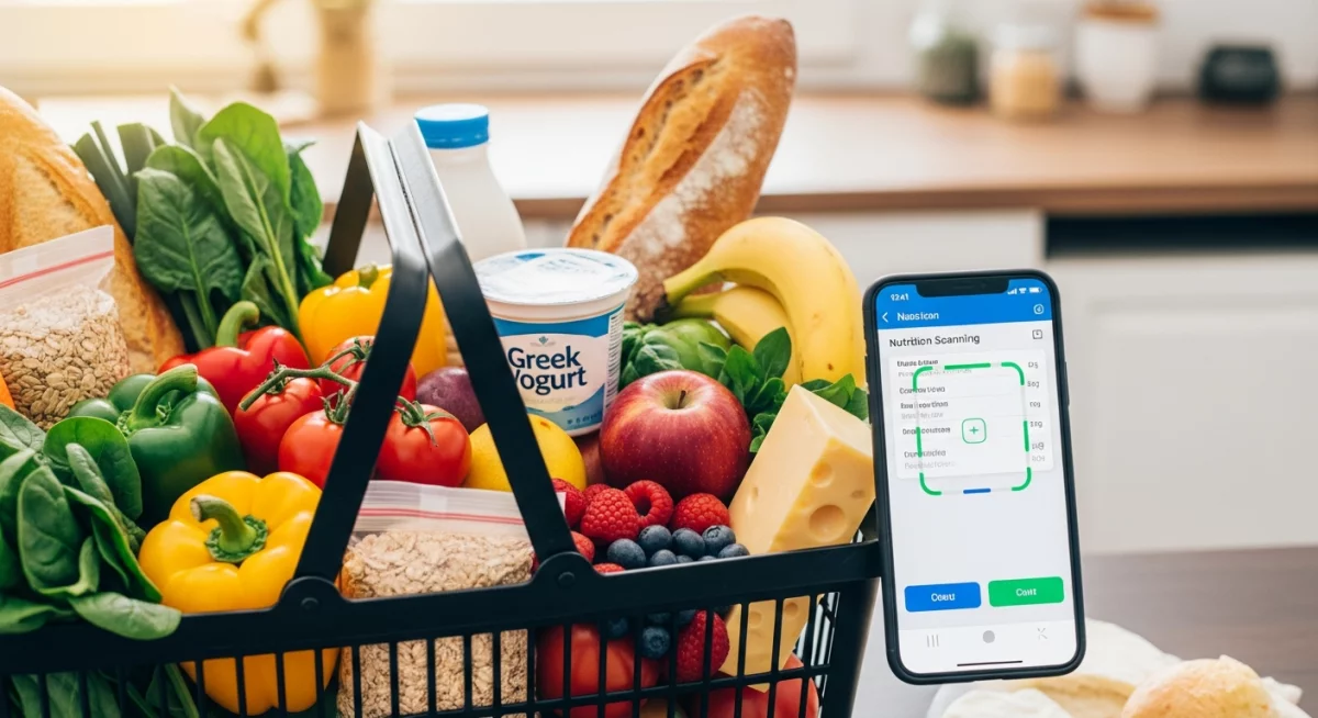 Comparaison côte à côte de deux étiquettes alimentaires similaires, une main pointant les différentes appellations de sucres cachés dans la composition