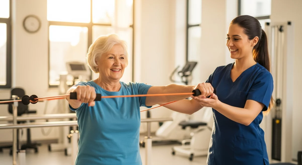 Athlète effectuant un mouvement de force explosive avec haltères dans une salle de sport, concentration intense