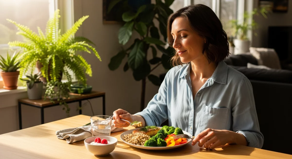 Assortiment d'aliments pauvres en FODMAP disposés sur une table de cuisine