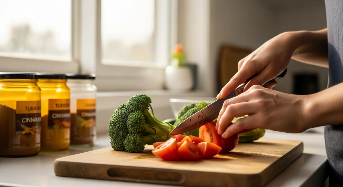 Assortiment coloré de fruits et légumes frais riches en antioxydants disposés sur une table