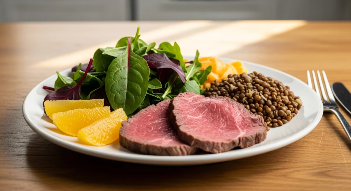 Femme fatiguée assise sur son lit, main sur le front, lumière douce matinale, illustrant l'épuisement lié à la carence en fer